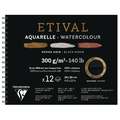 Clairefontaine ETIVAL Aquarellblock Noir, 24 cm x 30 cm, 300 g/m², fein|grob, Spiralblock mit 12 Blatt