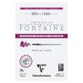 Clairefontaine Aquarellpapier FONTAINE Extra White feinkörnig, 10 cm x 15 cm, 300 g/m², fein, Block mit 15 Blatt (4-seitig geleimt)