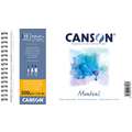 CANSON® Montval® Aquarellkarton, 300 g/m² Feinkorn, 13,5 cm x 21 cm, 300 g/m², fein, Spiralblock mit 12 Blatt, gebunden an der kurzen Seite