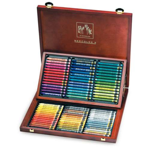 CARAN D'ACHE® NEOCOLOR® II wasservermalbare Wachspastelle, Holzkoffer 84 Pastelle 