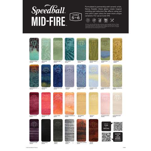 Speedball® Mid-Fire Glaze Farbtabelle Nr. 1, 30 Musterkacheln 