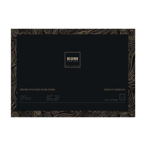 KUM® Aquarellblock, 15 Blatt, DIN A4, 300 g/m², 100 % Baumwolle 