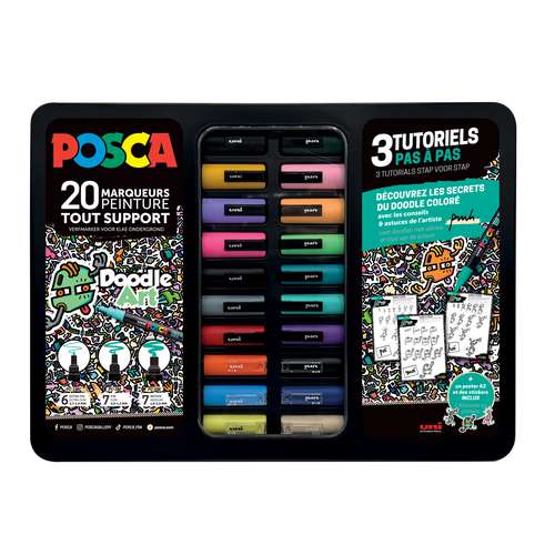 uni POSCA Marker DOODLE ART 20er Set, inkl. Metallbox 