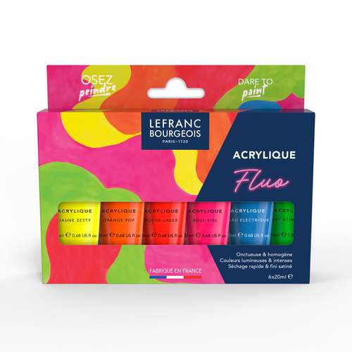 LEFRANC BOURGEOIS Feine Acrylfarbe Fluorescent Set, 6 × 20 ml 