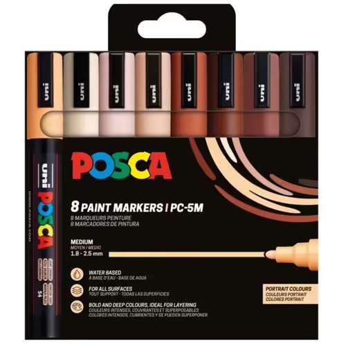 UNI POSCA Marker PC-5M, 8er-Set Porträtfarben 