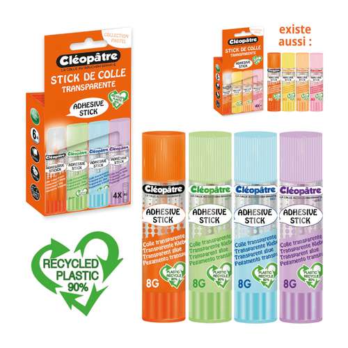 Cléopâtre Adhésive’Stick transparente Klebestifte in Pastel-Version, 4er-Set je 8 g 
